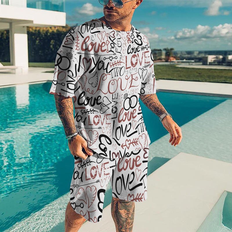 Summer Man Clothes Breathable Casual High Street Men's T Shirt And Shorts Sets Short Sleeve Tops Gym Suit Oversize Men's Sets