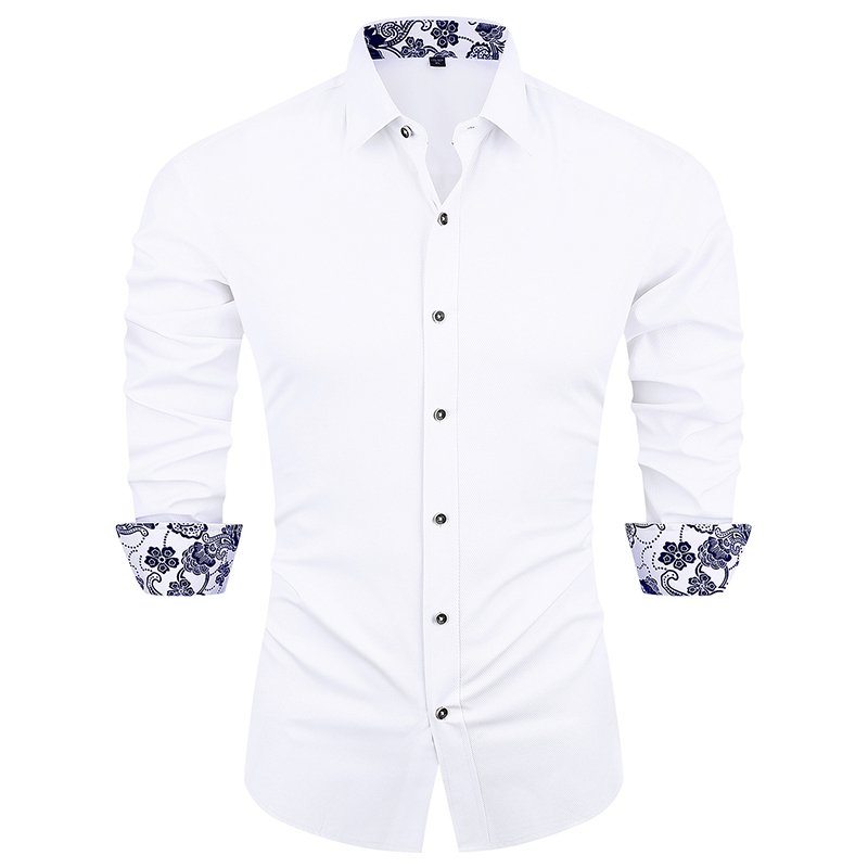 Wholesale 2024 Custom Logo High Quality Cotton fabric Printed cuffs collar solid color long Sleeve Slim Fit formal men's shirts