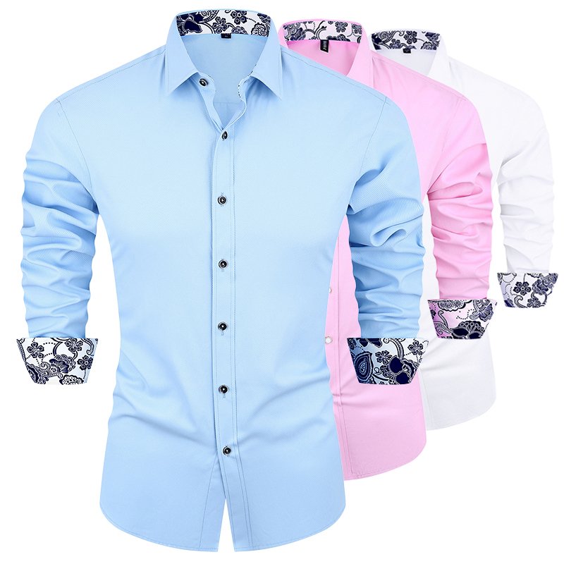 Wholesale 2024 Custom Logo High Quality Cotton fabric Printed cuffs collar solid color long Sleeve Slim Fit formal men's shirts