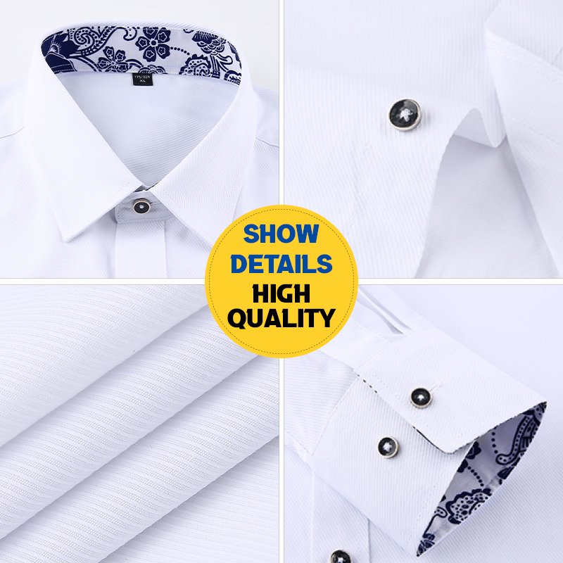 Wholesale 2024 Custom Logo High Quality Cotton fabric Printed cuffs collar solid color long Sleeve Slim Fit formal men's shirts