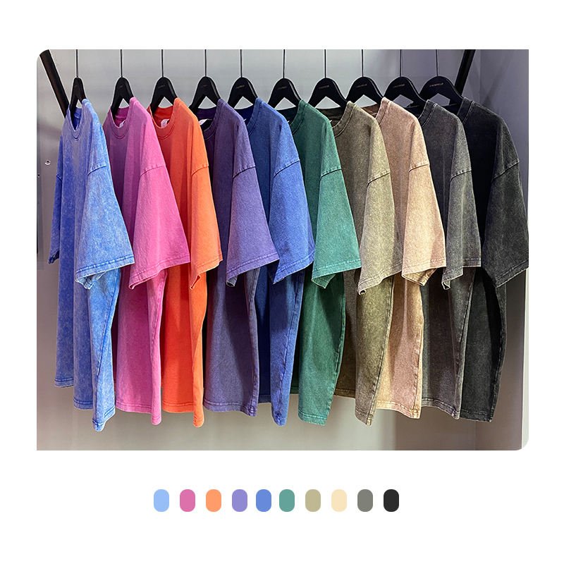 250 gsm acid wash t-shirt Wholesale Plain Heavyweight Cotton Tshirt Custom Logo Oversized Men's T-shirt For Unisex