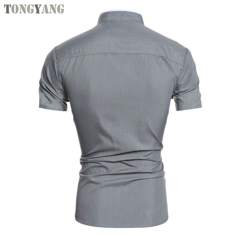 TONGYANG High Quality Shirt Short Sleeve Stand Collar Cotton Men Shirt Single Breasted Solid Colour Shirts men's t-shirts