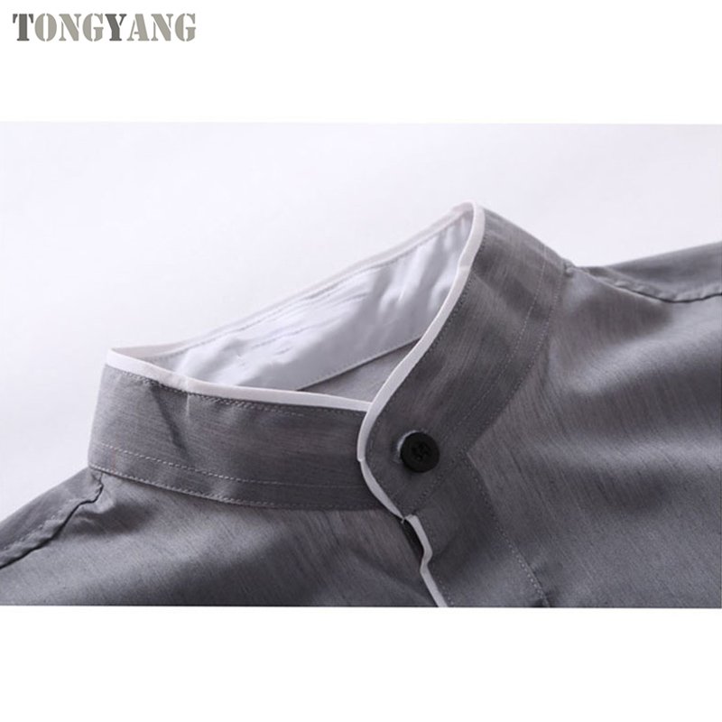 TONGYANG High Quality Shirt Short Sleeve Stand Collar Cotton Men Shirt Single Breasted Solid Colour Shirts men's t-shirts
