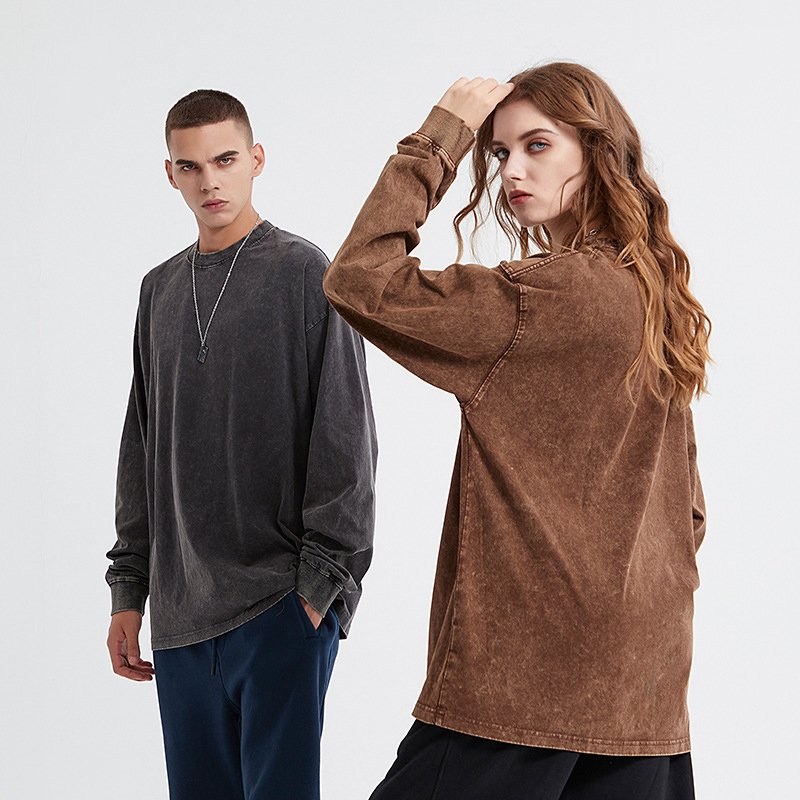 Wholesale batik 250g long sleeve T-shirt Vintage long sleeve men's T-shirt tshirt for men white t shirt