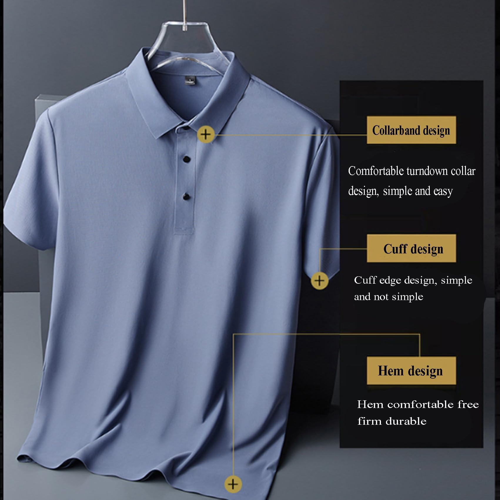 Summer Men's Business Solid Casual Ice Silk Seamless Polo Shirt Elastic Non-iron Thin Short-sleeved Lapel Golf T-shirt