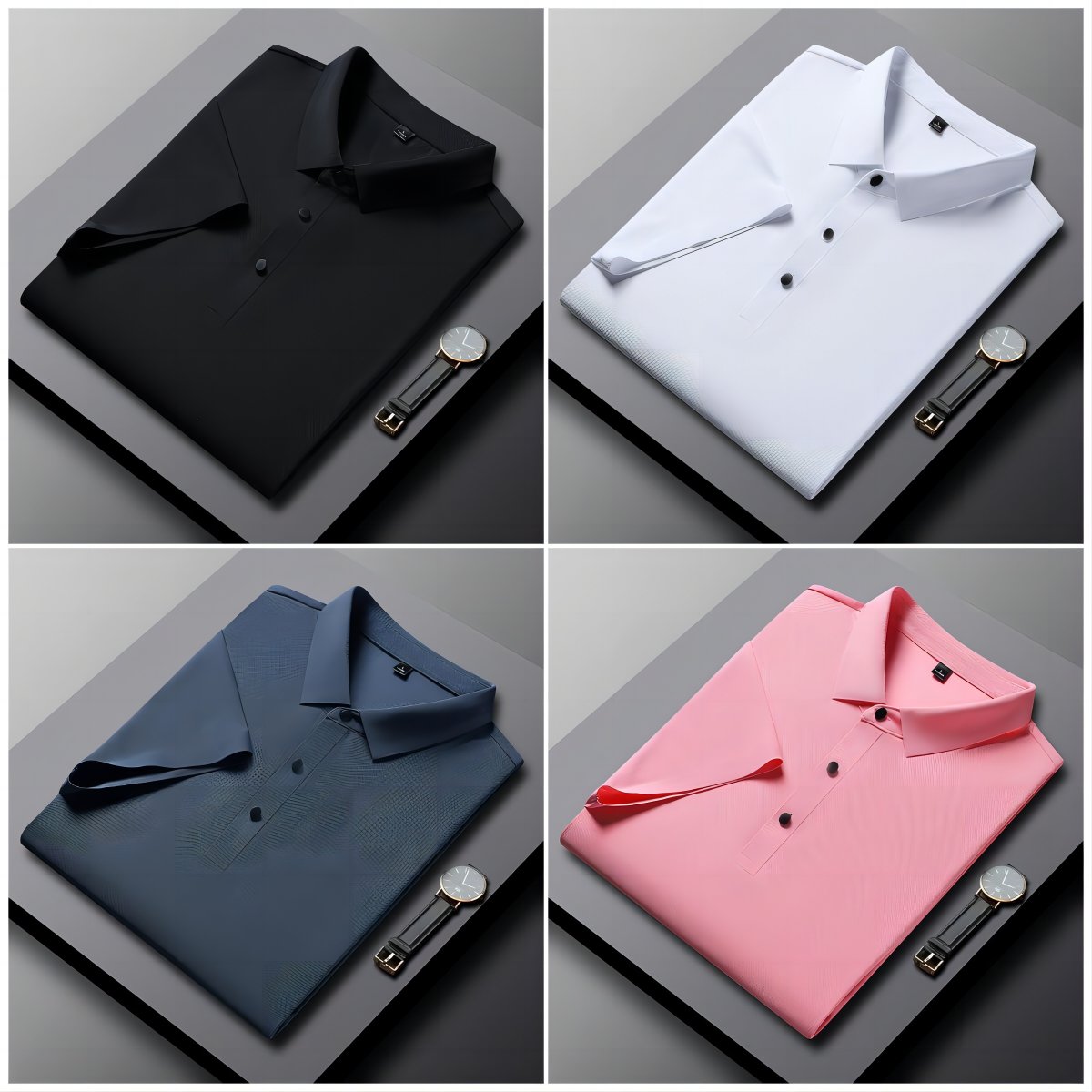 Summer Men's Business Solid Casual Ice Silk Seamless Polo Shirt Elastic Non-iron Thin Short-sleeved Lapel Golf T-shirt