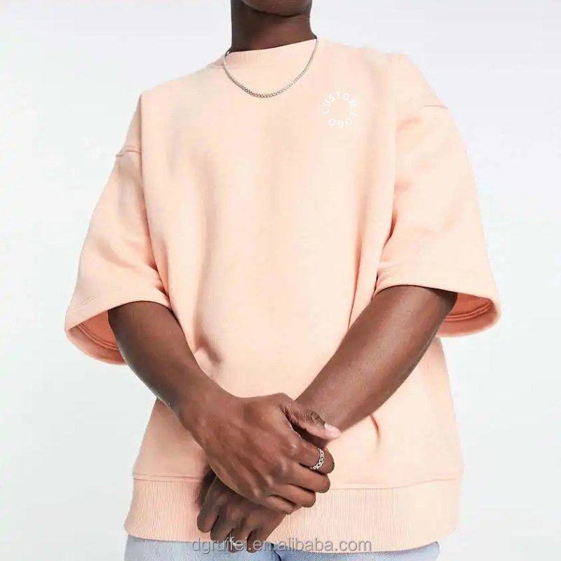 Custom logo heavy cotton t shirt boxy fit heavyweight drop shoulder acid wash oversized rib crew neck french terry t shirt men