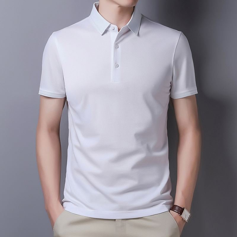Wholesale summer new style for young men's T shirt solid color polo lapel button short sleeve tops casual T-shirt