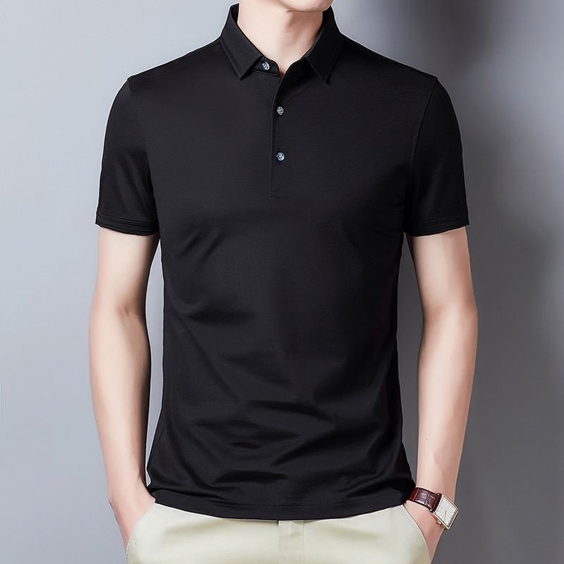 Wholesale summer new style for young men's T shirt solid color polo lapel button short sleeve tops casual T-shirt
