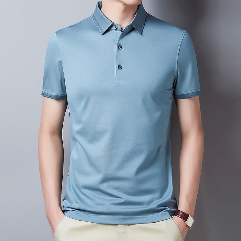 Wholesale summer new style for young men's T shirt solid color polo lapel button short sleeve tops casual T-shirt