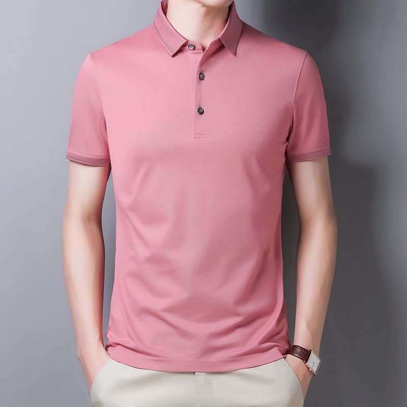 Wholesale summer new style for young men's T shirt solid color polo lapel button short sleeve tops casual T-shirt