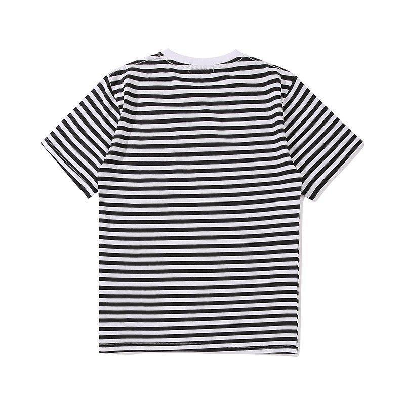 Hot Sale Fashion BAxE Shank Head Embroidery Stripe men's T-shirt with Pocket