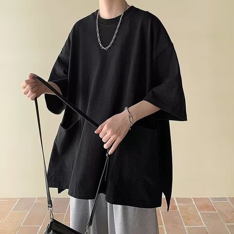 New design summer men's large pocket heavy oversize half t-shirts with pockets
