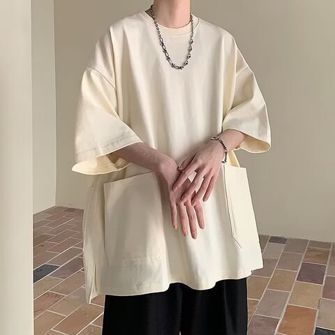 New design summer men's large pocket heavy oversize half t-shirts with pockets