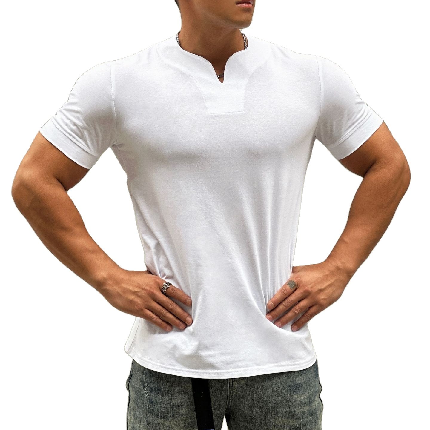 Men's T-Shirts High Quality V-Neck Sportswear Oversized Gym T Shirt Custom Printing