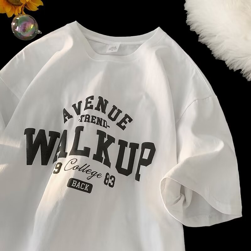 Oversized tee shirt heavy weight 100% cotton men's t-shirts blank puff printing black white bulk custom graphic white t shirts
