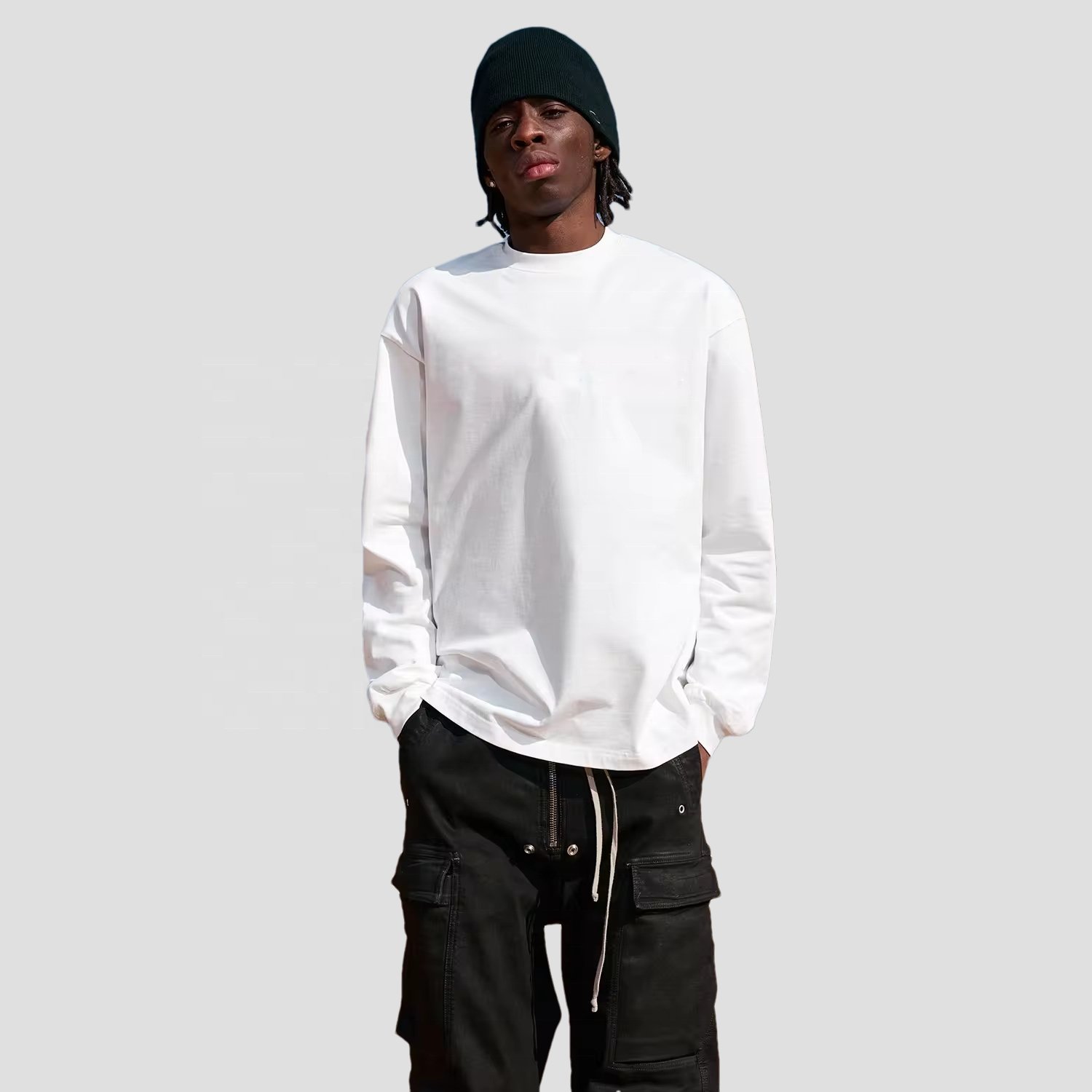 2024 High quality 100% cotton round neck custom long sleeve t-shirt 250gsm printing logo white men's long sleeve t-shirts