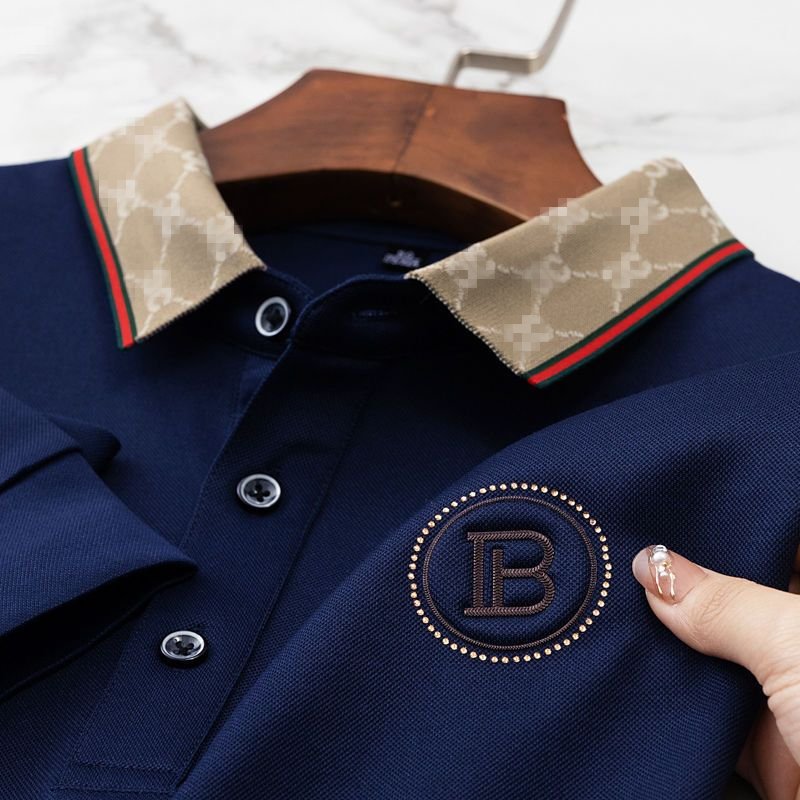 High-end polo shirt Men's long sleeve T-shirt 2023 Business casual Autumn/Winter trend embroidered lapel top