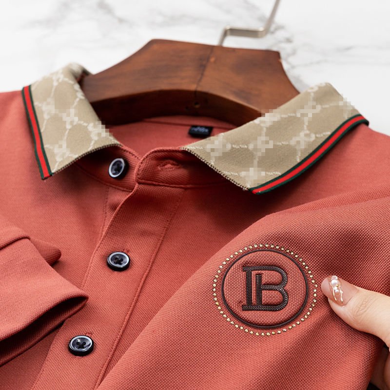 High-end polo shirt Men's long sleeve T-shirt 2023 Business casual Autumn/Winter trend embroidered lapel top
