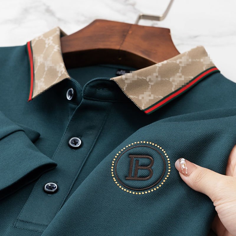 High-end polo shirt Men's long sleeve T-shirt 2023 Business casual Autumn/Winter trend embroidered lapel top