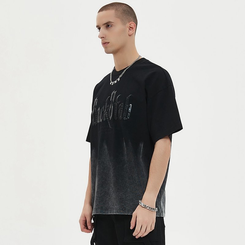 Apparel Manufacturer Faux Crocodile Leather Applique Vintage Washed Oversized Men's T-Shirt