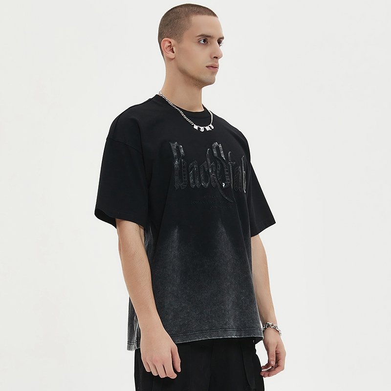 Apparel Manufacturer Faux Crocodile Leather Applique Vintage Washed Oversized Men's T-Shirt