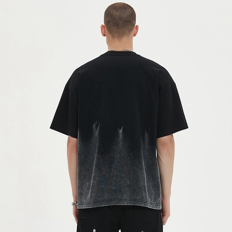 Apparel Manufacturer Faux Crocodile Leather Applique Vintage Washed Oversized Men's T-Shirt