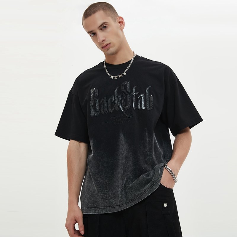 Apparel Manufacturer Faux Crocodile Leather Applique Vintage Washed Oversized Men's T-Shirt