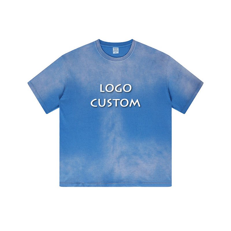 2024 New Cotton Round Neck Washed Short Sleeve T Shirt American Street Loose Sport Gradient Color Men's T Shirts