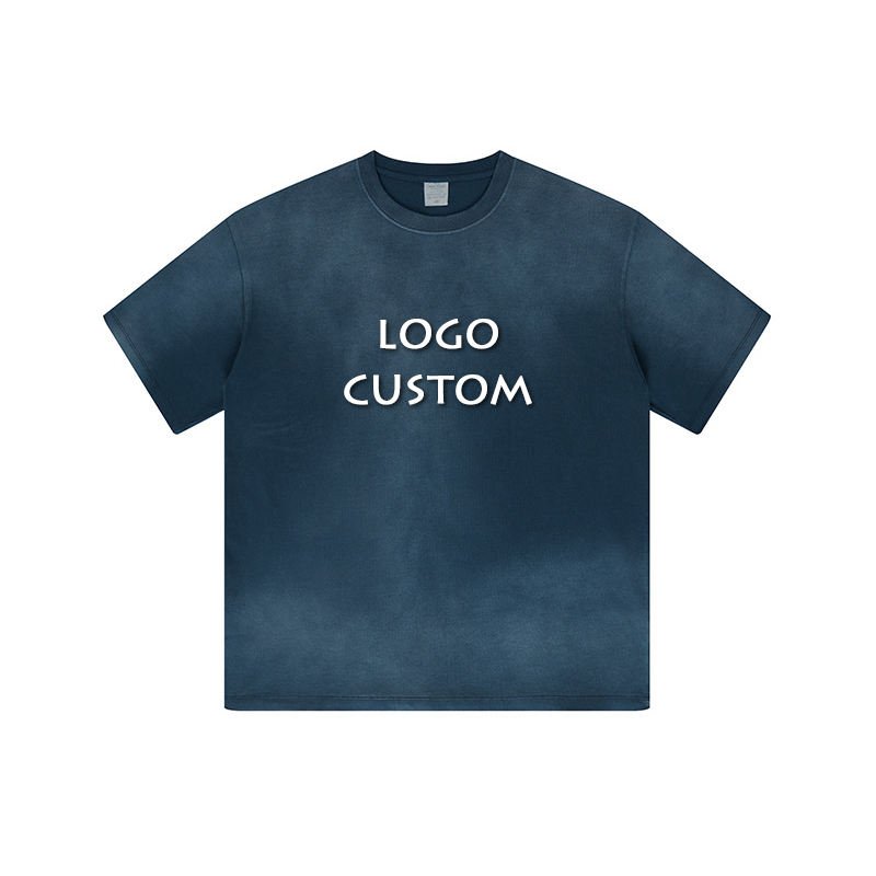 2024 New Cotton Round Neck Washed Short Sleeve T Shirt American Street Loose Sport Gradient Color Men's T Shirts