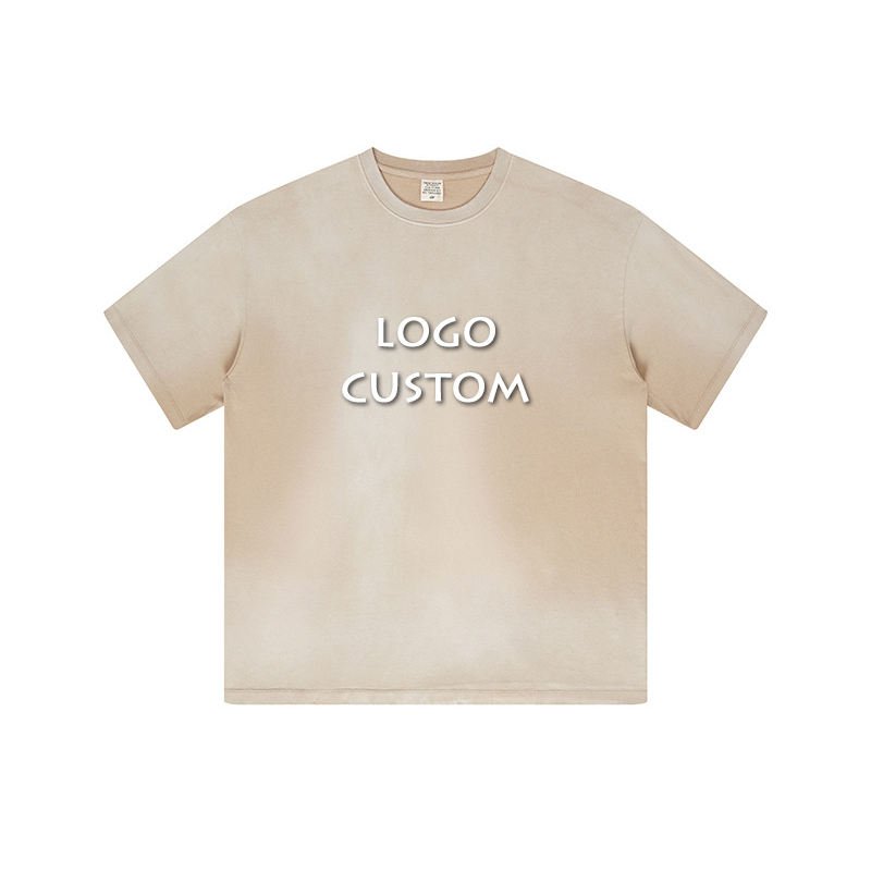 2024 New Cotton Round Neck Washed Short Sleeve T Shirt American Street Loose Sport Gradient Color Men's T Shirts