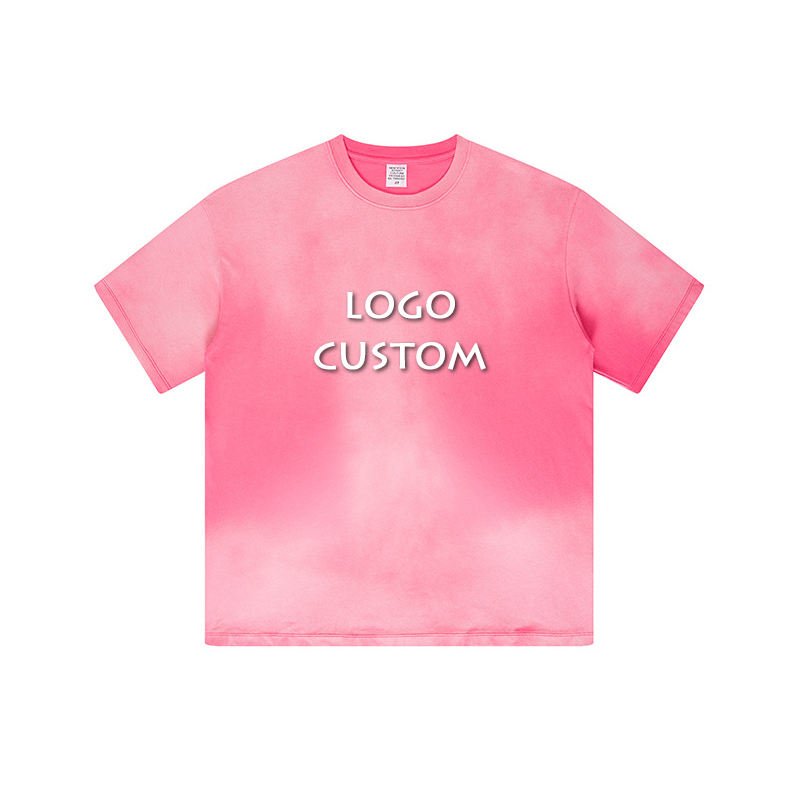 2024 New Cotton Round Neck Washed Short Sleeve T Shirt American Street Loose Sport Gradient Color Men's T Shirts