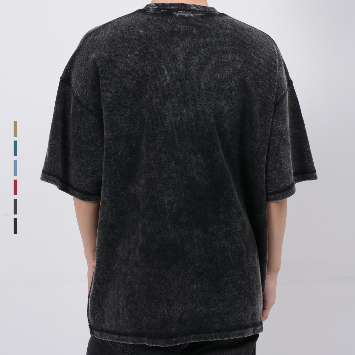 high quality unisex blank t-shirt Pique fabric cotton 400g batik Vintage washed round neck short sleeve T-shirt men