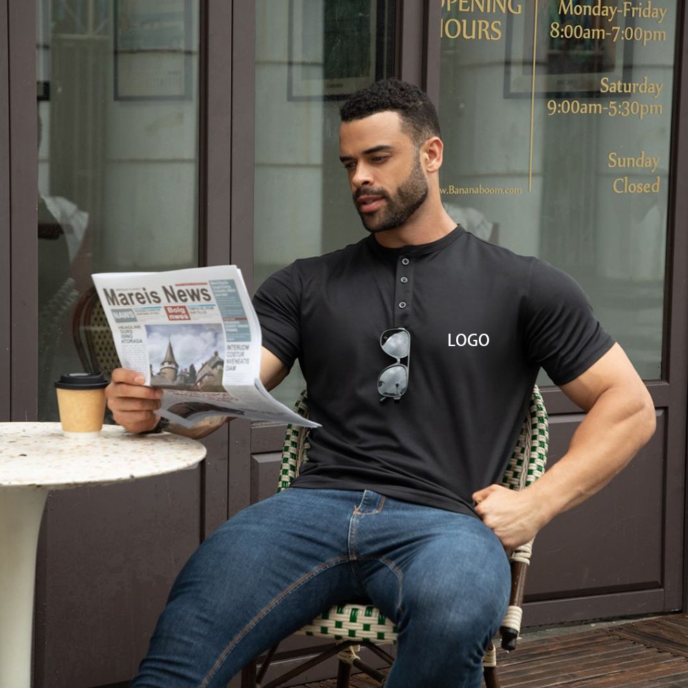 Blank Polyester Round Neck Button Up Short Sleeve Men's T-shirt Henley Shirts For Men