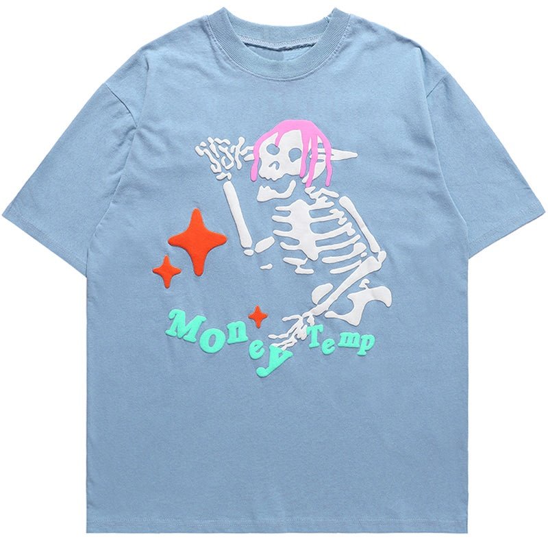 New Design Puff Printing Logo Cotton Poly Blend Y2K Skull Pattern Acid Wash Design Plus Size Men'S T-Shirts