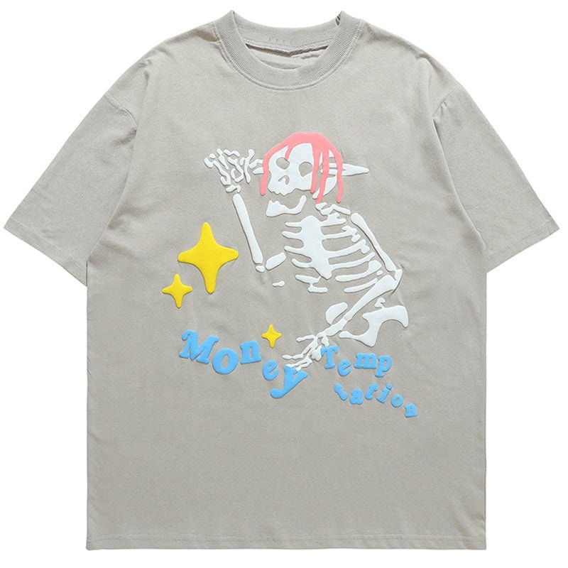 New Design Puff Printing Logo Cotton Poly Blend Y2K Skull Pattern Acid Wash Design Plus Size Men'S T-Shirts
