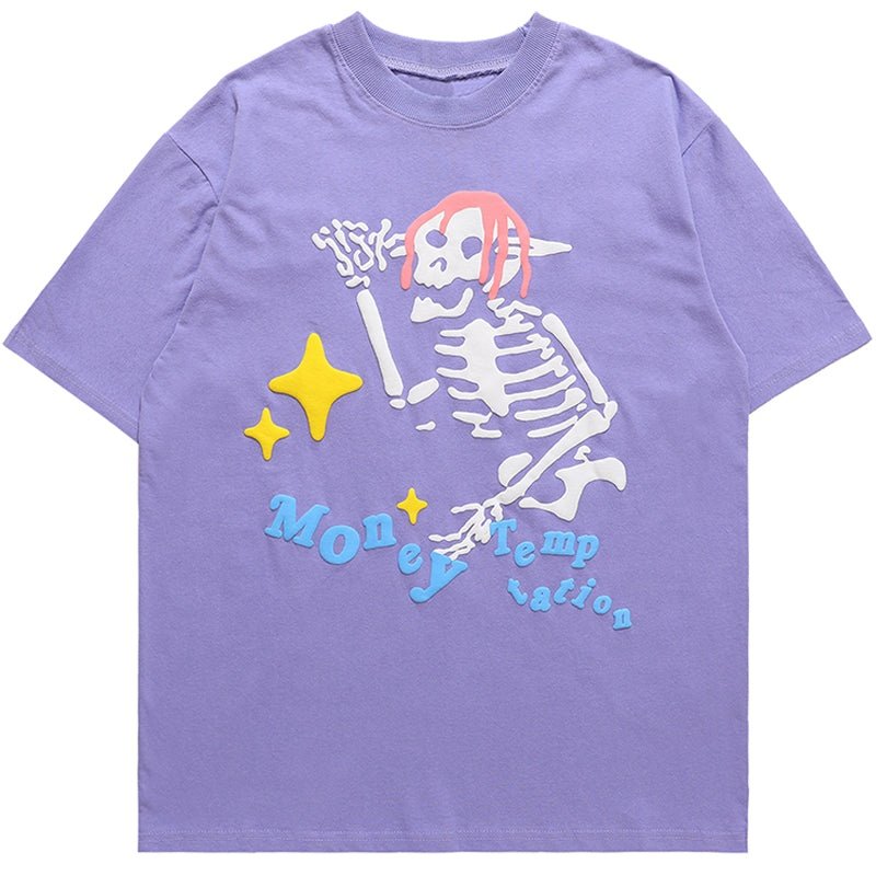 New Design Puff Printing Logo Cotton Poly Blend Y2K Skull Pattern Acid Wash Design Plus Size Men'S T-Shirts