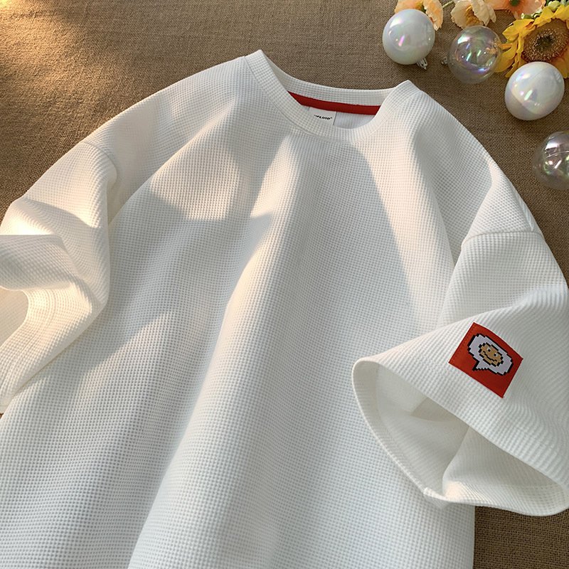 Waffle T-shirt men's short sleeve loose trend on half sleeve clothes summer new simple short sleeve T-shirt