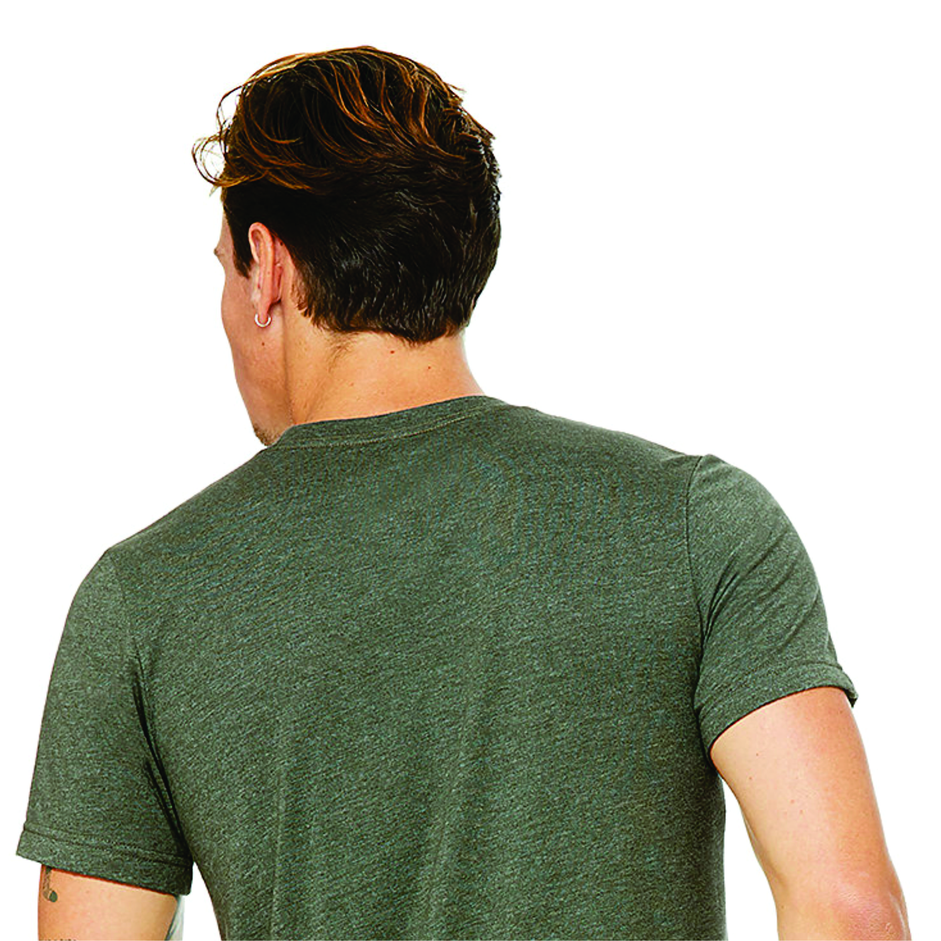 Heather Military Green Unisex CVC Short Sleeve Tee: 52% Airlume Combed Ring Spun Cotton, 48% Poly, 32 Single, 4.2 oz