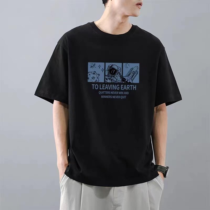 2022 Summer New Men's Short-sleeved Loose crew neck embroidery pattern tailor-made T-shirt