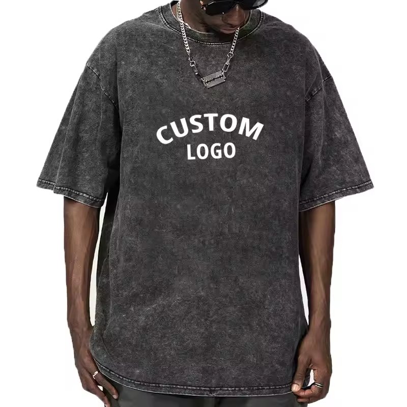 Custom Logo Short Sleeve 100% Cotton 250 GSM Jet Dyeing Men's T-shirt Heavy Weight Oversize Acid Wash Vintage T Shirt for Men