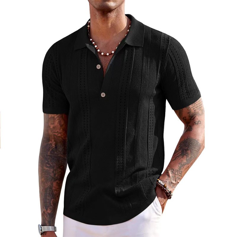 Men's Knit Button Down Shirt Vintage Short Sleeve Casual Beach Tops Polo Shirts