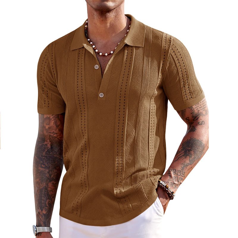 Men's Knit Button Down Shirt Vintage Short Sleeve Casual Beach Tops Polo Shirts