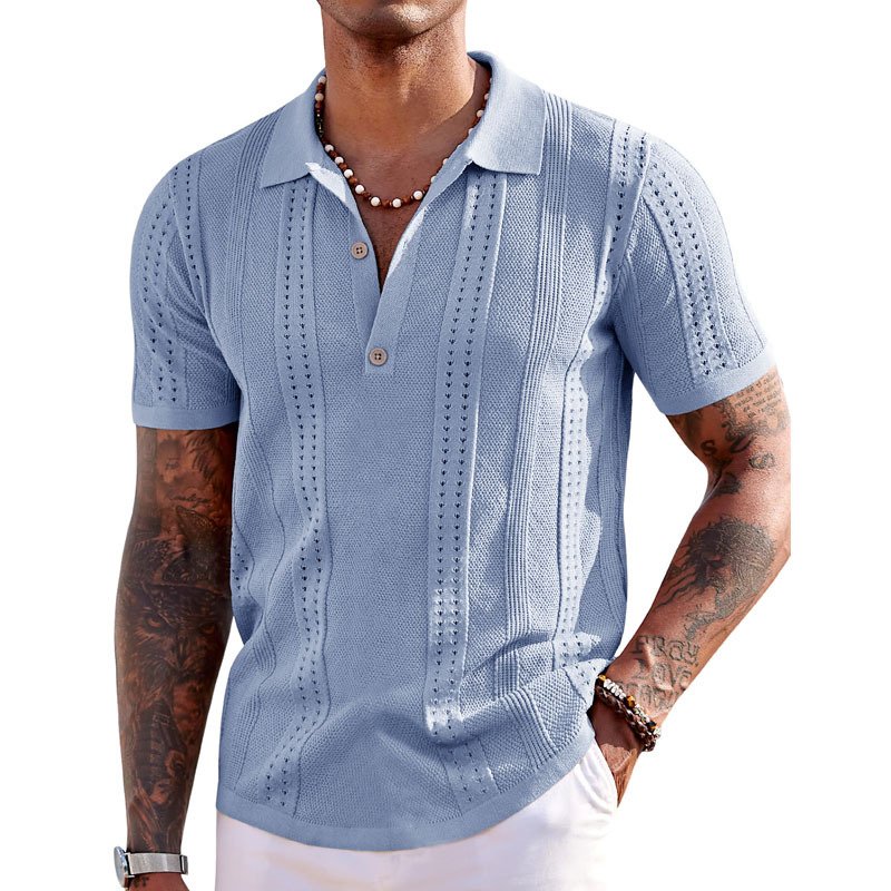 Men's Knit Button Down Shirt Vintage Short Sleeve Casual Beach Tops Polo Shirts
