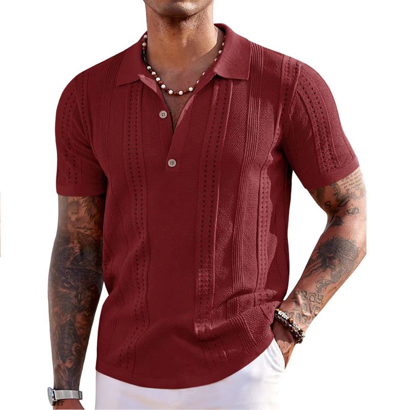 Men's Knit Button Down Shirt Vintage Short Sleeve Casual Beach Tops Polo Shirts