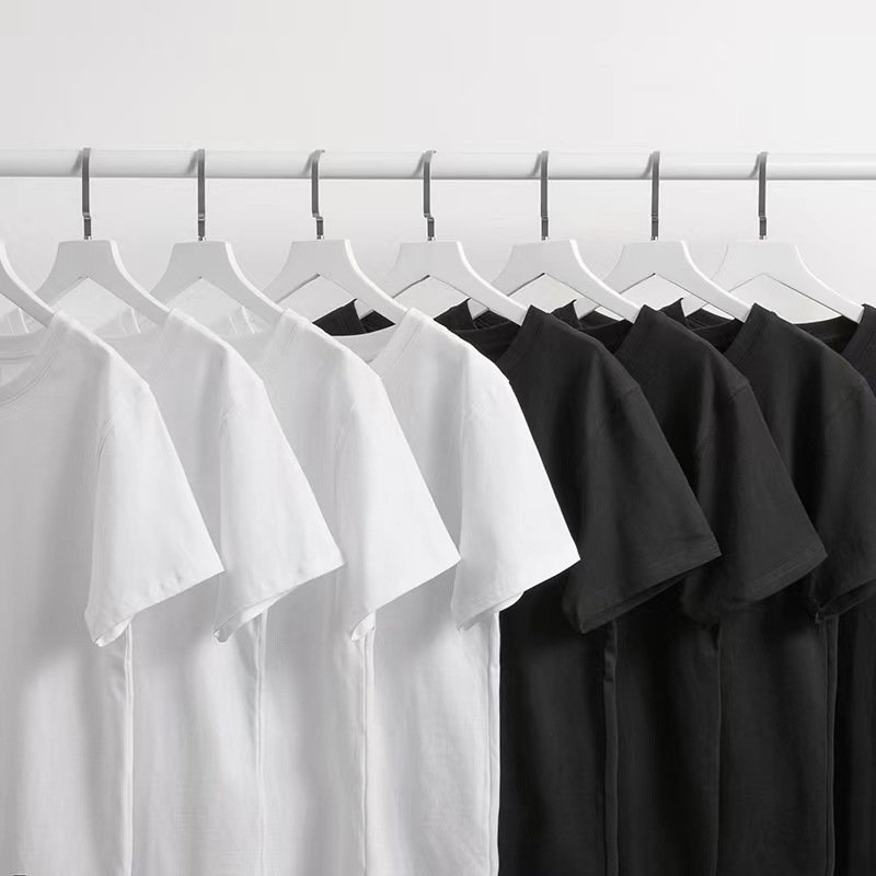 Custom Logo 230GSM Heavy Weight Black White Men's Plain T Shirts High Quality Pro Club T-Shirts