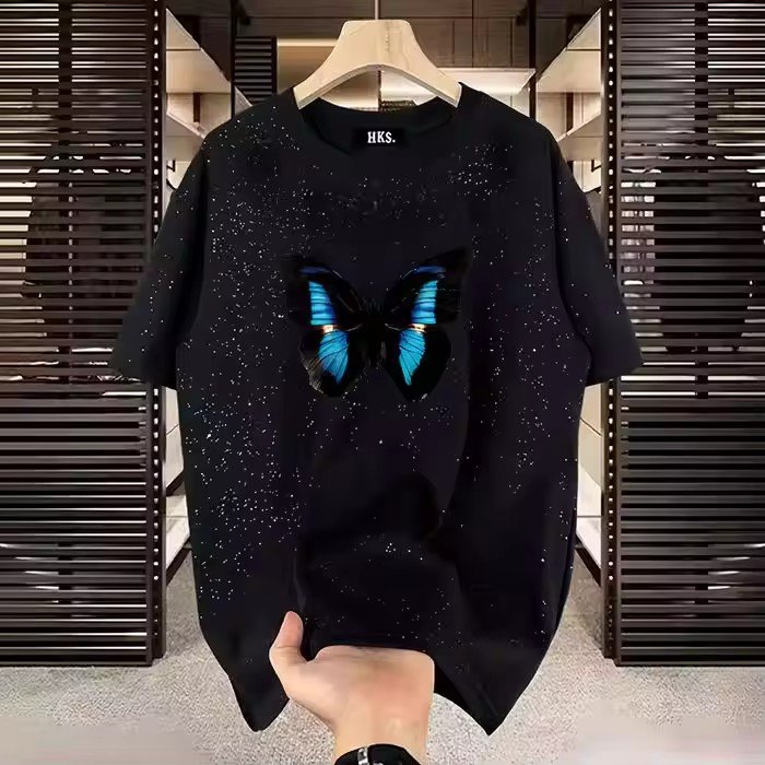 Men's clothing spring and summer thin print short sleeved T-shirt trend round neck half sleeved couple top youth T-shirt 2024