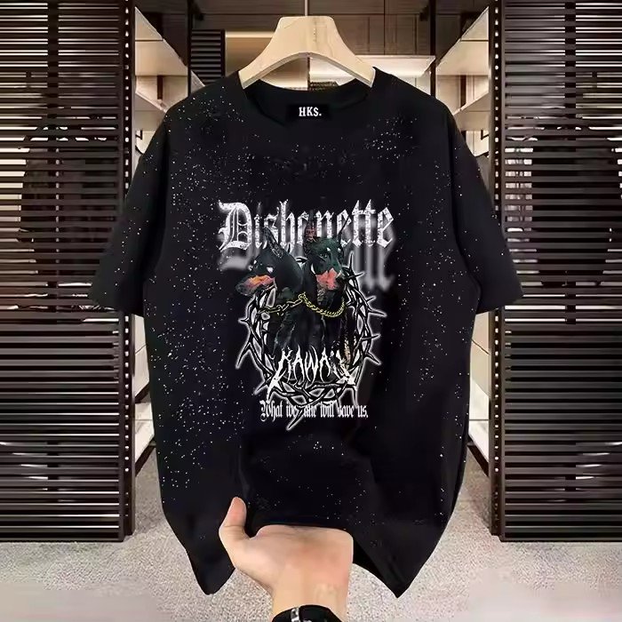 Men's clothing spring and summer thin print short sleeved T-shirt trend round neck half sleeved couple top youth T-shirt 2024
