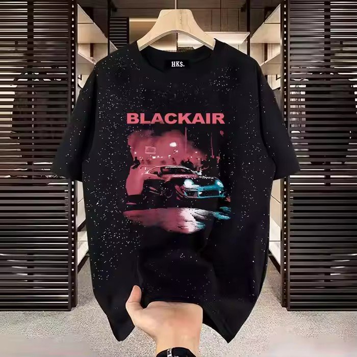 Men's clothing spring and summer thin print short sleeved T-shirt trend round neck half sleeved couple top youth T-shirt 2024