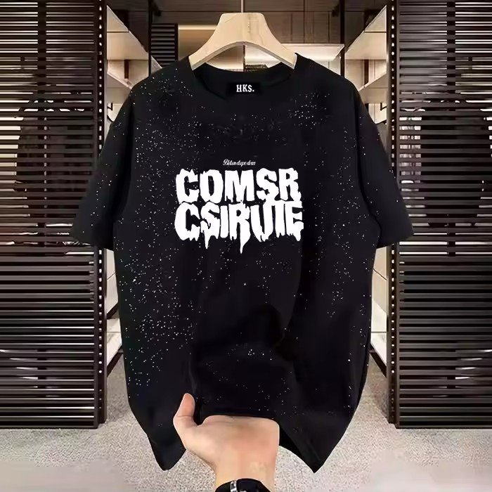 Men's clothing spring and summer thin print short sleeved T-shirt trend round neck half sleeved couple top youth T-shirt 2024